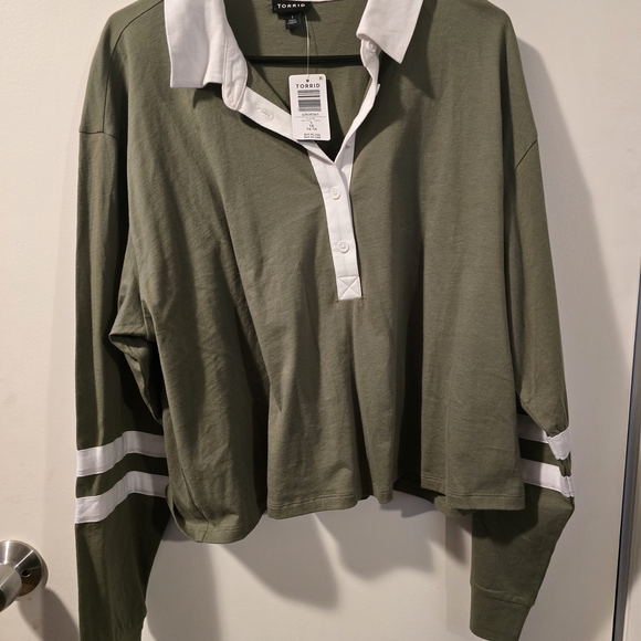 Torrid NWT Olive Green Collared Rugby Crop Long Sleeve Top - Picture 4 of 6
